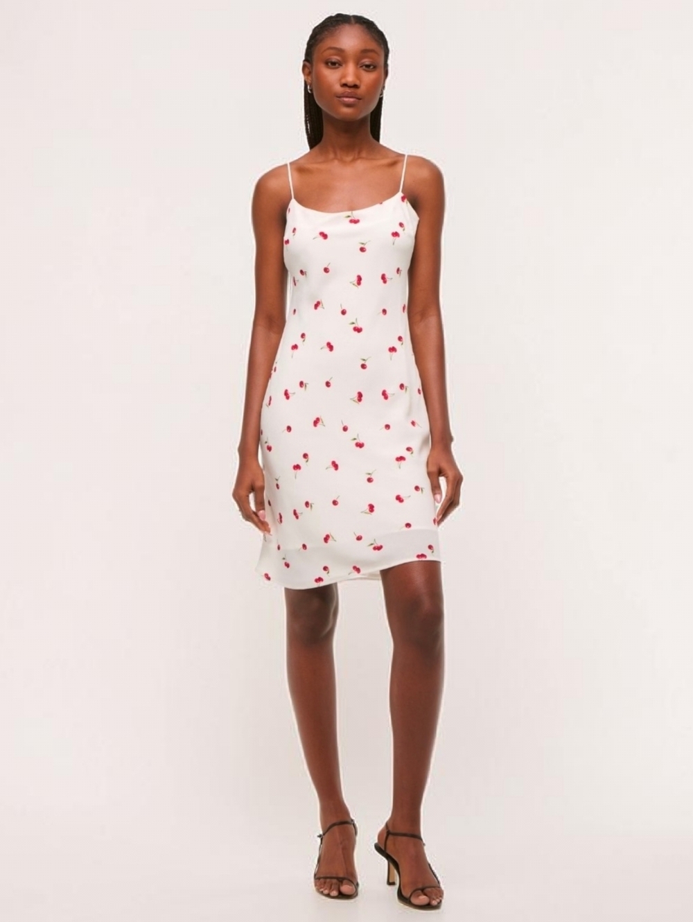 Abercombie & Fich Julia White Cherry Print Slip Knee-Length Dress Size L